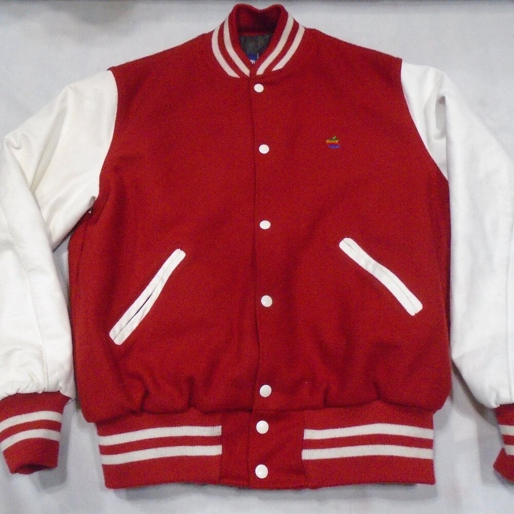 Vintage Macintosh Apple Employee Logo Rainbow Pride Letterman Jacket Coat Large